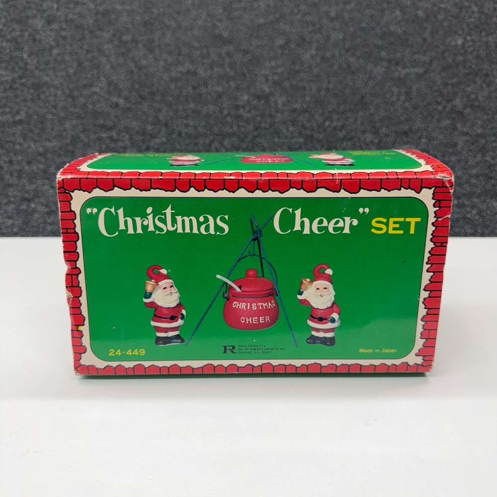 Vintage Ross Products Enesco Christmas Cheer Setβ Santa Salt Pepper Jam Jar Box